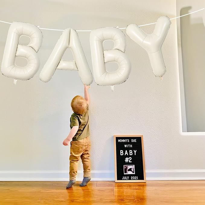 40 Inch Beige BABY Balloon for Baby Shower, Large Cream White Baby Foil - Image 7
