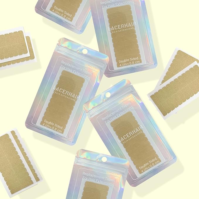 Lacer Hair Extension Tape Tabs 72 Pieces Double Sided Replacement Tape for Hair Extensions, 1.6 x 0.31 Inch (4 * 0.8cm)
