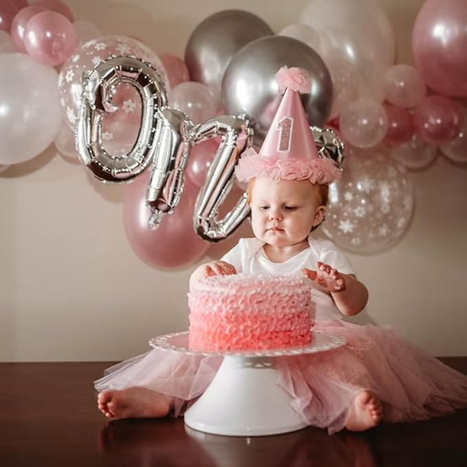 HILAVO Pink and Silver Balloons 12 Inch Winter Onederland Snowflake Balloon - Image 6