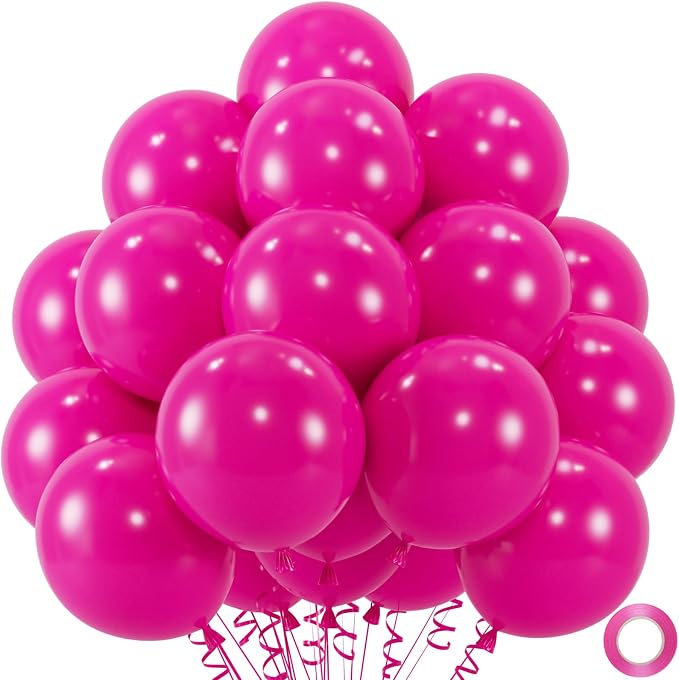 50pcs Hot Pink Balloons 12 Inch Vibrant Pink Latex Balloons by Colorfullifefromnowon