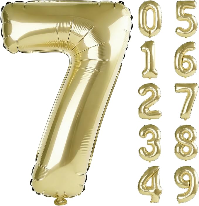 40 Inch Number 7 Balloons for 7th Birthday Party Decorations, 0-100 Champagne by FOBELEC