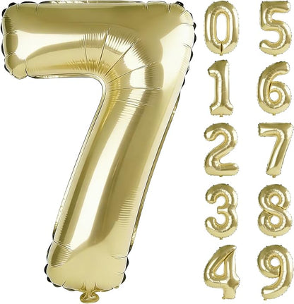 40 Inch Number 7 Balloons for 7th Birthday Party Decorations, 0-100 Champagne by FOBELEC