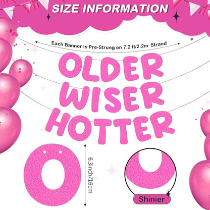 Fulmoon Set of 3 Pre Strung Older Wiser Hotter Glitter Banner Funny Birthday - Image 3
