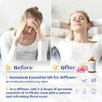 HIQILI 100ML Geranium Essential Oil for Skin, Diffuser & Candle, 100% Pure and Natural - 3.38 Fl Oz