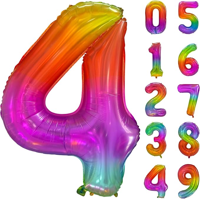 Rainbow Number 4 Balloon 40 Inch Rainbow 4 Balloon Giant Helium Foil Number 0 by Yeodong