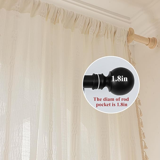 ENJOYBRIDAL Off White Curtains 63 Inch Length 2 Panels Boho Semi Sheer Drapes - Image 2