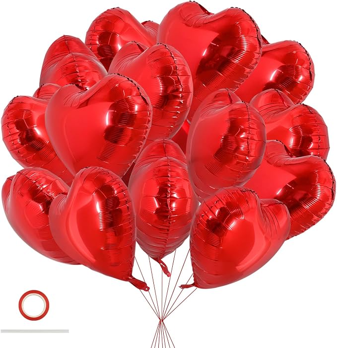 TONIFUL 30 Pcs Red Heart Balloons 18 Inch Heart Shape Foil Mylar Balloons | by TONIFUL