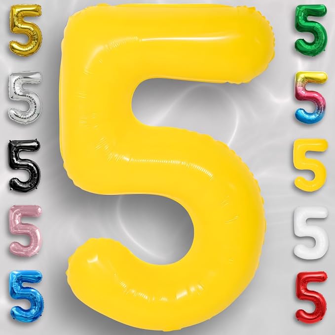 Yellow Number Balloon 5 Mylar Foil Macaron Balloons 40 inch - Image 2