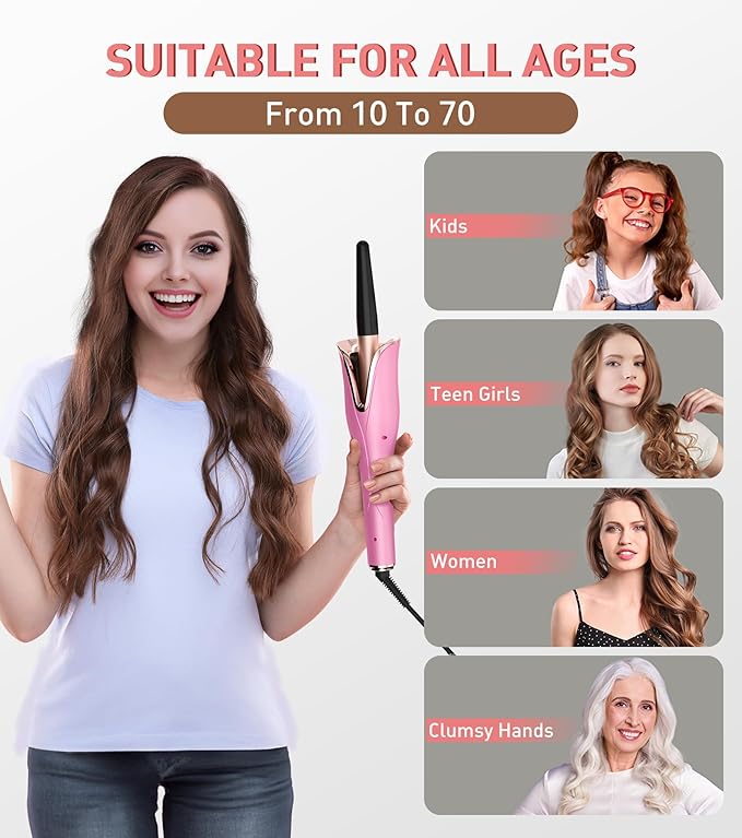 Automatic Curling Iron, Curling Wand Self Rotating for Medium and Long Hair, with Guider Rod - Easy to Use, No Burns, No Tangle, Fast Curl, 1 Inch, Dual Voltage, Automatic Hair Curler for Teen Girls