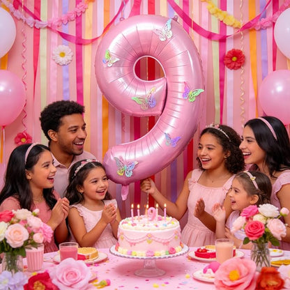 40 Inch Number Balloon Pink Large Mylar Foil Pink Number Balloons and Butterfly - Image 6