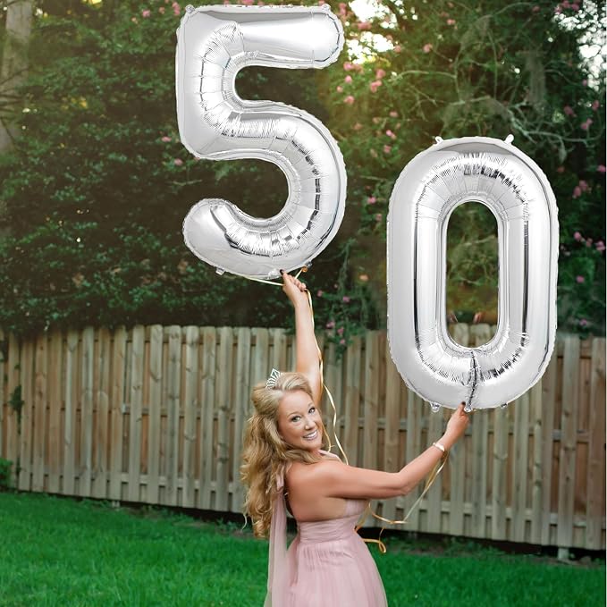 Number Balloons Silver Party Balloon - Image 4