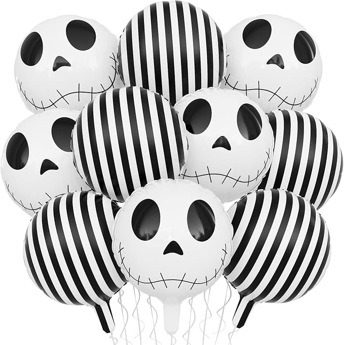 Jobkoo Halloween Balloons Decorations 18 Inch Skull Black and White Striped by Jobkoo