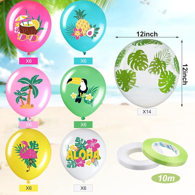 Zhanmai 50 Pcs Hawaiian Party Balloon Decorations, Aloha Tropical Luau Latex - Image 2