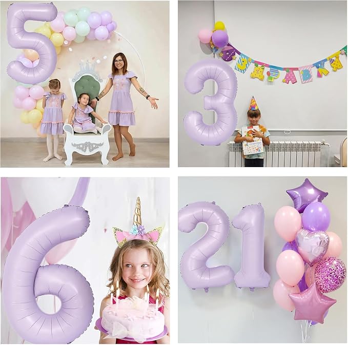 40 Inch Purple Number Balloons Light Purple 7 Balloon Matte Purple Birthday - Image 4
