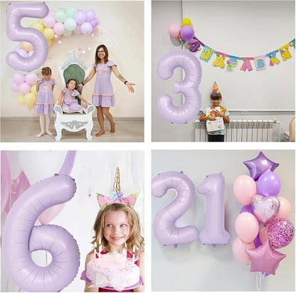 40 Inch Purple Number Balloons Light Purple 7 Balloon Matte Purple Birthday - Image 4