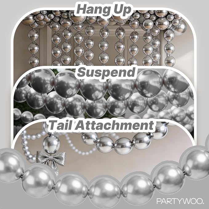 PartyWoo Silver Linking Balloons 100pcs 6 Inch Silver Link Balloons | - Image 6