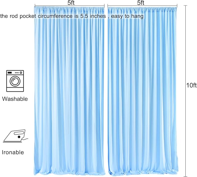10ft x 10ft Wrinkle Free Baby Blue Backdrop Curtain - Image 6