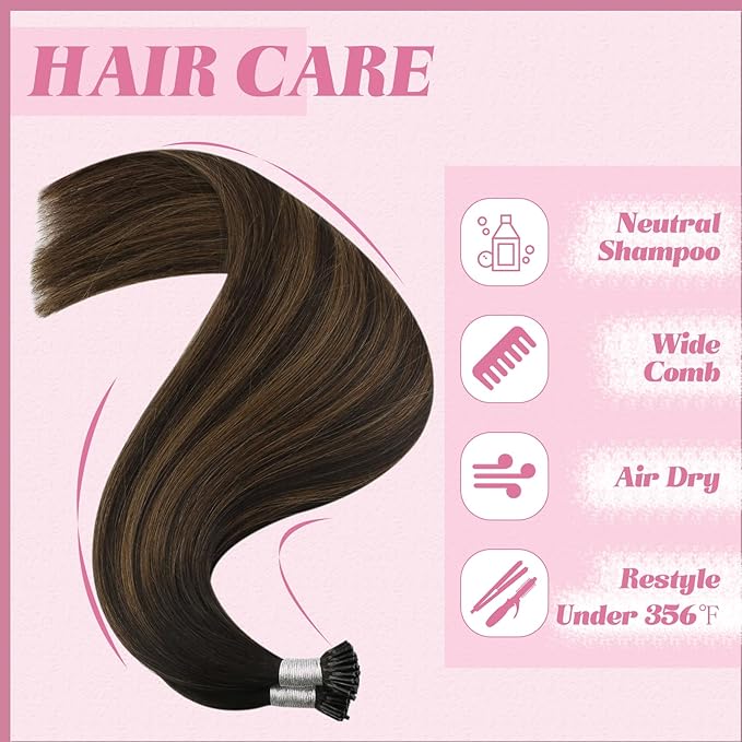 YoungSee I Tips Hair Extensions Human Hair Brown Itip Hair Extensions Balayage Dark Brown Itips Hair Extension Real Human Hair 20 Inch Ombre Real Hair Extension for Women 50g 50s