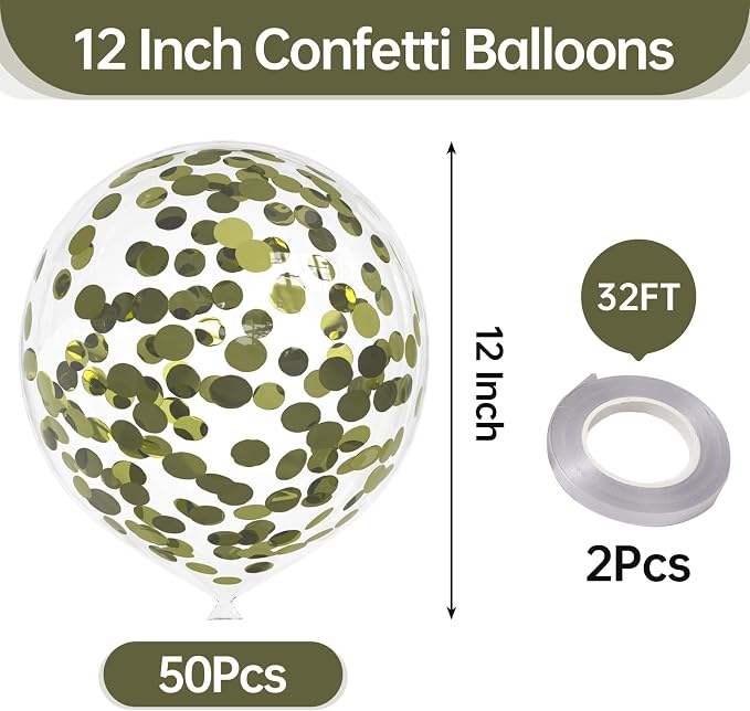 50pcs Avocado Green Foil Confetti Balloons, 12 inch Latex Balloon - Image 2