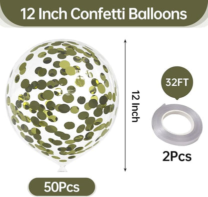 50pcs Avocado Green Foil Confetti Balloons, 12 inch Latex Balloon - Image 2