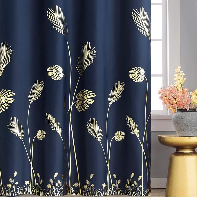 Elegant Palm Tree Leaf and Wheat Pattern Blackout Curtains Foil Print Light - Image 2