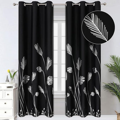 Palm Tree Blackout Curtains Thermal Insulated Silver Print Light Blocking by ESTELARTEXTILER