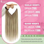 YoungSee Wire Hair Extensions Real Human Hair Brown Blonde Hair Extensions Wire Light Brown with Platinum Blonde One Piece Hair Extension Dyable Remy Hair 16Inch 80G