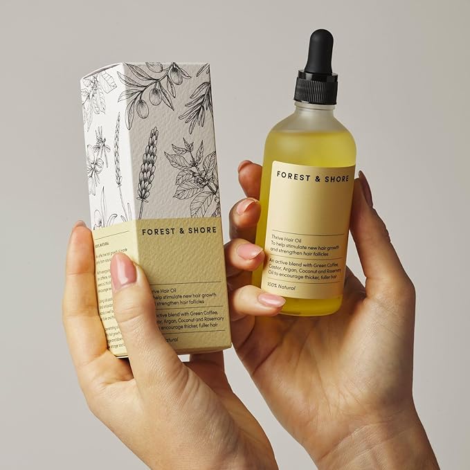 Forest & Shore Hair Growth Oil, 100% Natural, with Caffeine, Biotin, Castor , Argan & Rosemary, Effective Serum for Damaged Hair