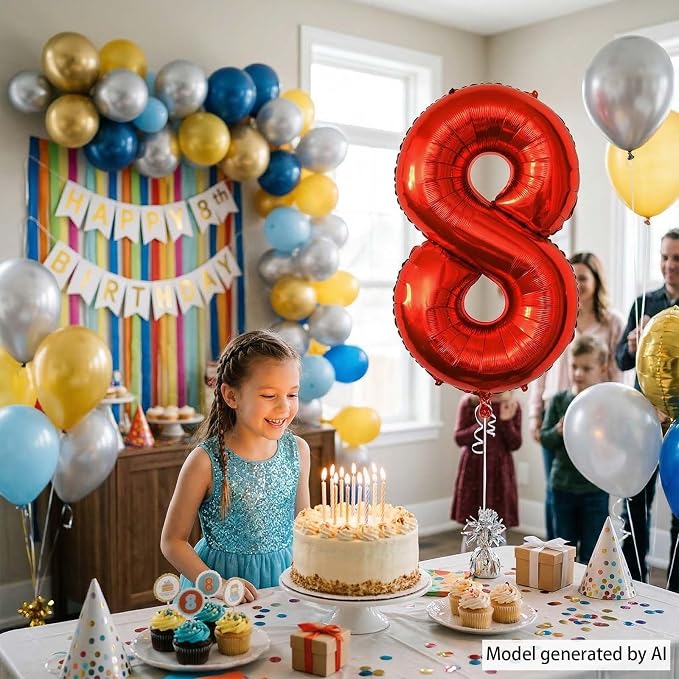 Red Number 8 Balloon 40 Inch, Foil Numeral - Image 3