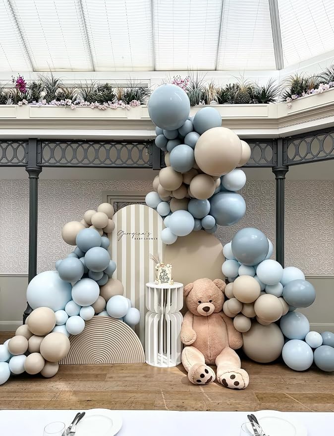 Dusty Blue and Gold Balloons, Baby Blue White Champagne Gold Balloon | 50 Pcs - Image 3
