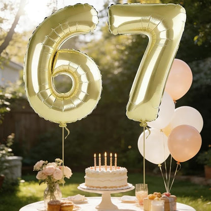 40 Inch Number 67 Balloons for 67th Birthday Party Decorations, 0-100 Champagne - Image 3