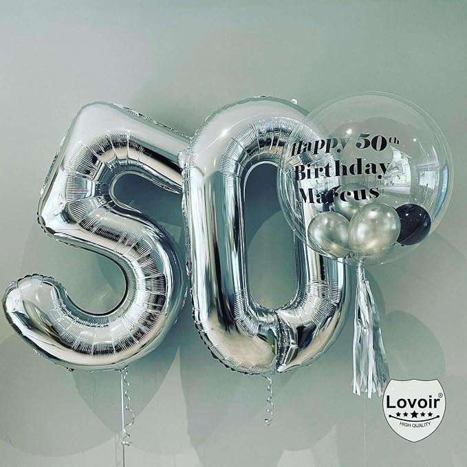 Silver 50 Number Balloons, 40 Inch Giant Number 50 Balloons Foil Mylar Helium - Image 7