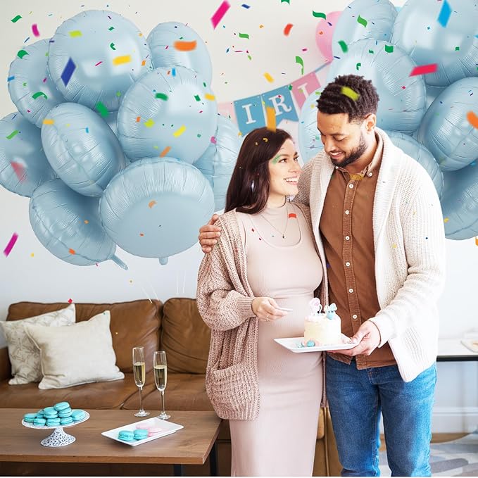 20PCS Round Shaped Foil Balloons, 18 Inch Round Foil Balloon, Retro Blue Round - Image 5