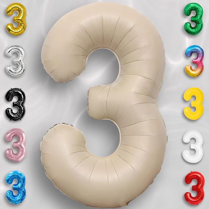 Caramel Number Balloon 3 Mylar Foil Balloons 40 inch - Image 2