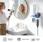 Blow Dryer Holder Wall Mounted, Hair Straightener Holder, Hair Dryer Holder Adhesive, Hair Tool Organizer for Flat Iron, Hairdryer, Curling Iron Holder for Bathroom Vanity Barber Shop (White)
