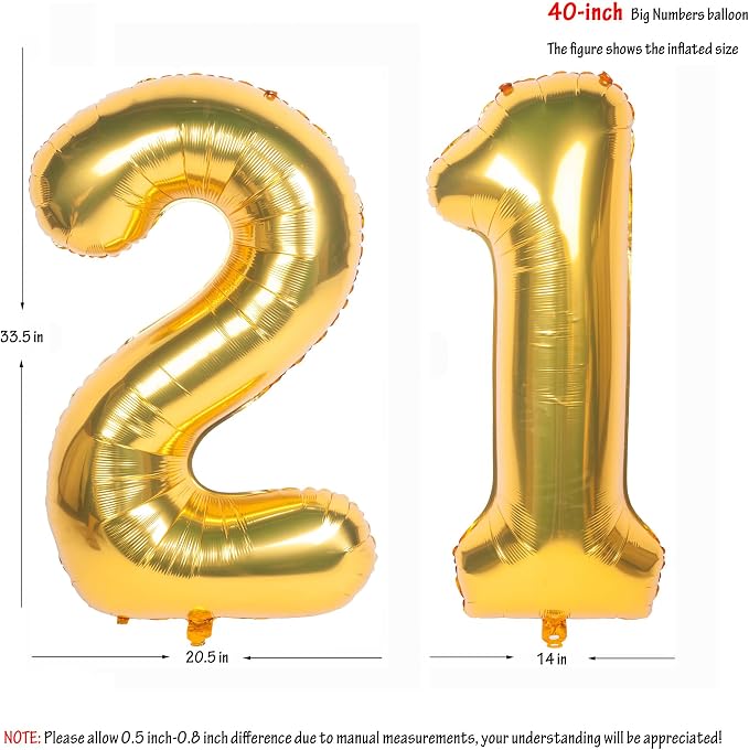 40 Inch gold Number Balloons 21 Helium Foil Mylar Balloon | Birthday Party - Image 2