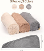 YFONG 3 Pack Hair Drying Towels, Hair Towel with Button, Super Absorbent Microfiber Hair Towel for Curly Hair, Fast Drying Hair Wraps for Women Girls, Microfiber Towel for Hair