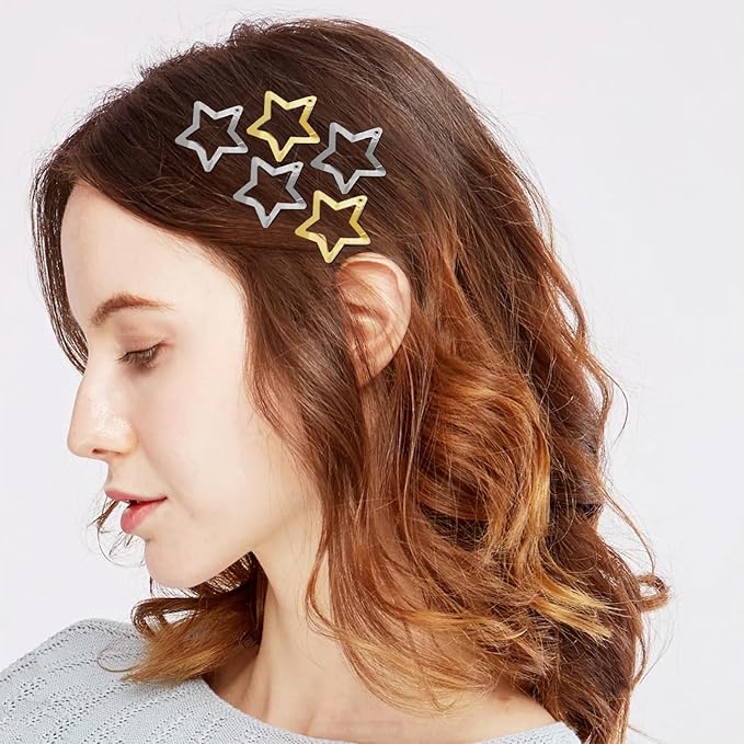 Star Hair Clips 2000s Y2K Snap Hair Barrettes Non Slip Star Hair Accessories Gold Silver Metal Hair Clips for Girls Women -30 PCS 1.18"