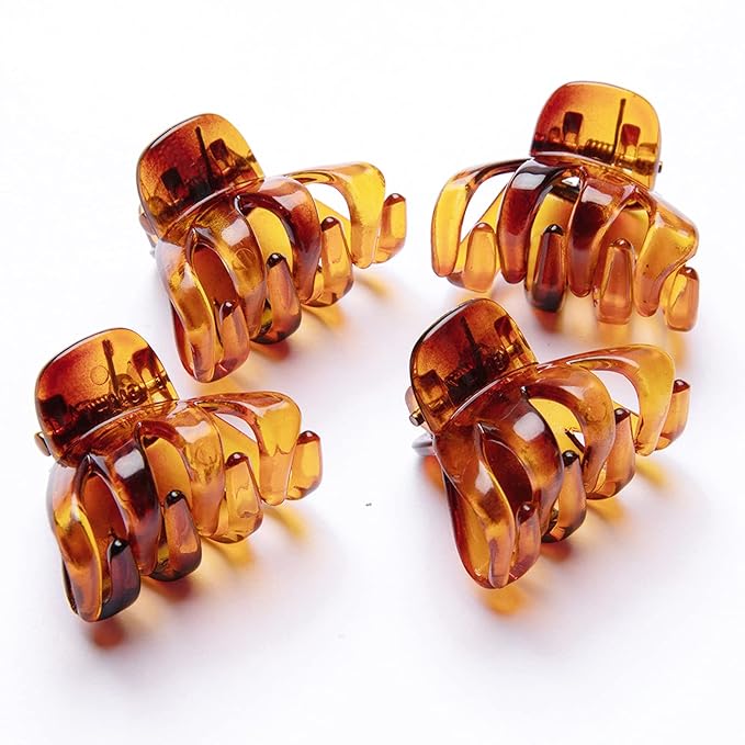 Cobahom 12 Pcs Small Claw Clips 1.2 Inch Plastic No-Slip Mini Clips for Thin Hair Styling Accessories for Women and Girls (Brown)
