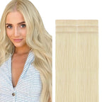 GOO GOO Invisi Edge Tape in Hair Extensions Human Hair, 60A Platinum Blonde, 6pcs 14inch 15g, Virgin Remy Hair, Seamless Injected Tape, Natural Look