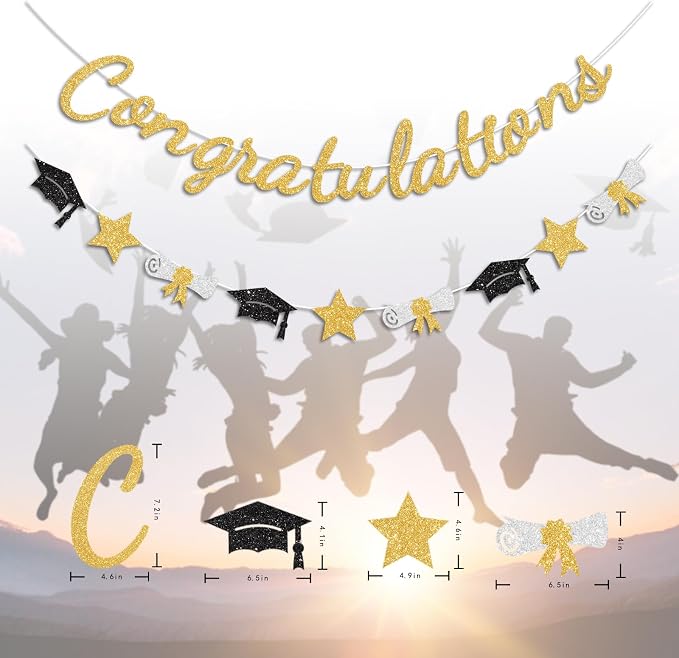 Congratulations Banner Gold Graduation Decorations Class of 2026 Prestrung - Image 5