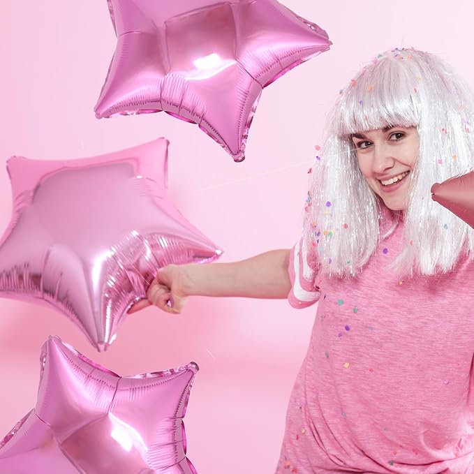 MEETINGU Pink 18 Inch Foil Mylar Star Balloons 10PCS Party Decorations | Pink - Image 4