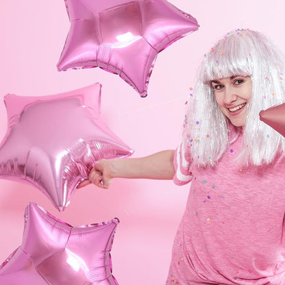 MEETINGU Pink 18 Inch Foil Mylar Star Balloons 10PCS Party Decorations | Pink - Image 4