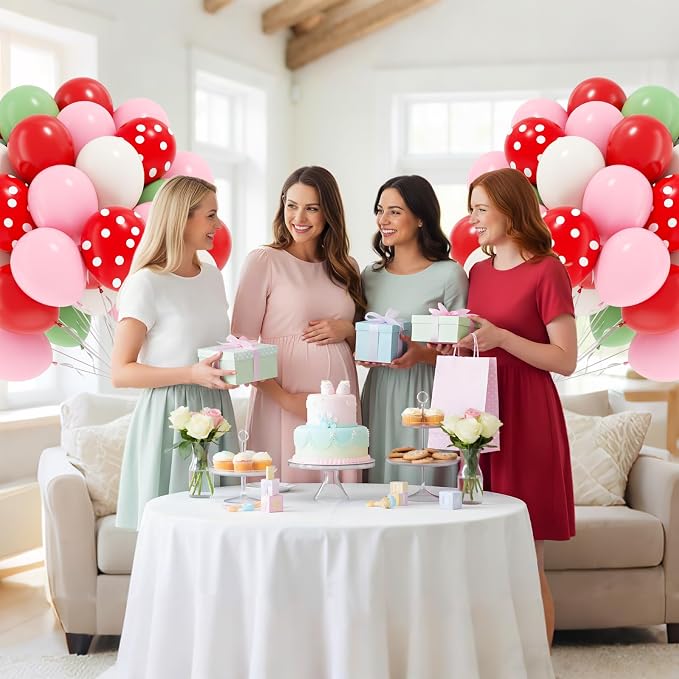 60pcs Strawberry Balloons with 12inch Pink Red White Green Balloons | - Image 6