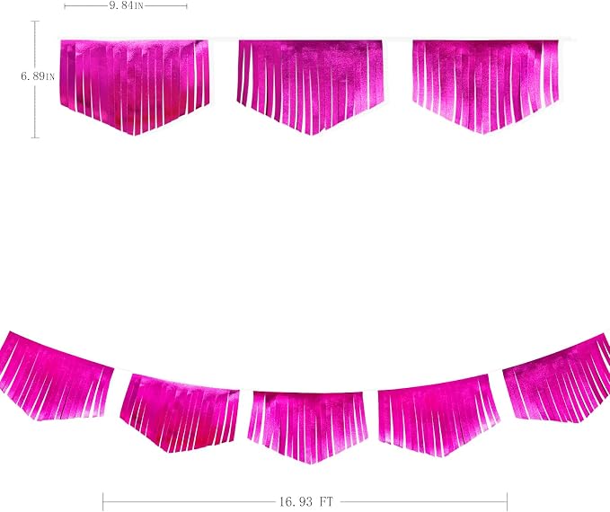 Hot pink Tassel Banner Double Sided Metallic Fabric Pennant Bunting Flag Garland - Image 2