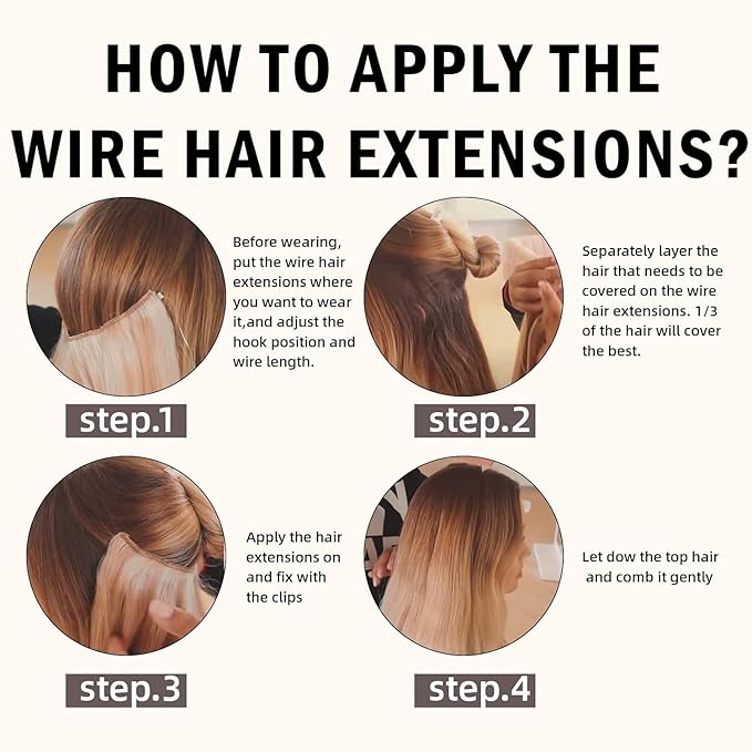 RUNATURE Invisible Wire Hair Extensions, Real Human Hair Extensions Wire, Secret Fish Line Extensions, Natural Remy Hair, Short Straight Hair 12 Inch 70g #18/22/60 Blonde Balayage