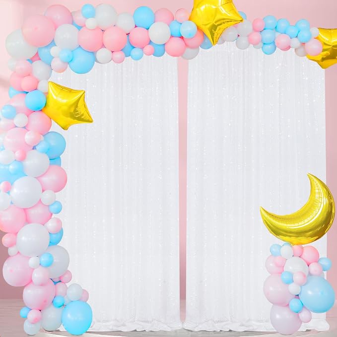 White Sequin Backdrop Curtains 2 Pcs 5FTx10FT Glitter Background Sparkly Party - Image 6