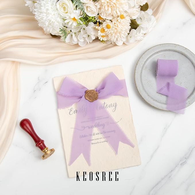 KEOSREE Purple Lavender Dusty Rose Chiffon Ribbon, 1.5" x21Yd | Handmade Frayed - Image 3
