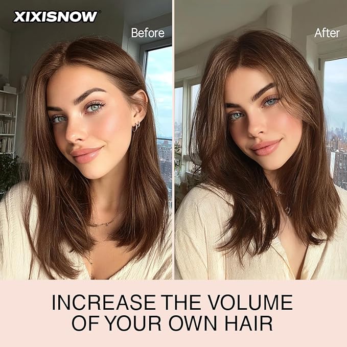 2 Pcs Short Clip In Hair Extensions 8 Inch Heat Resistant Easy Hair Pieces Thick Synthetic Hair Extensions Clip in Adding Extra Volume Hairs Volumizer for Women With Thin & Fine Ginger Brown