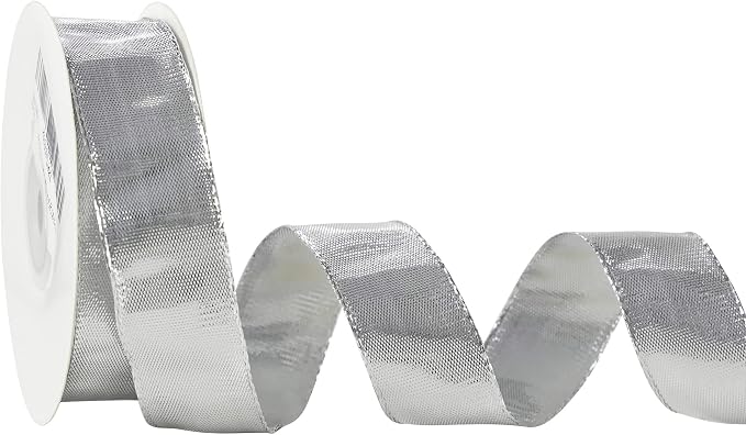 Silver Wired Woven Metallic Ribbon by MEEDEE
